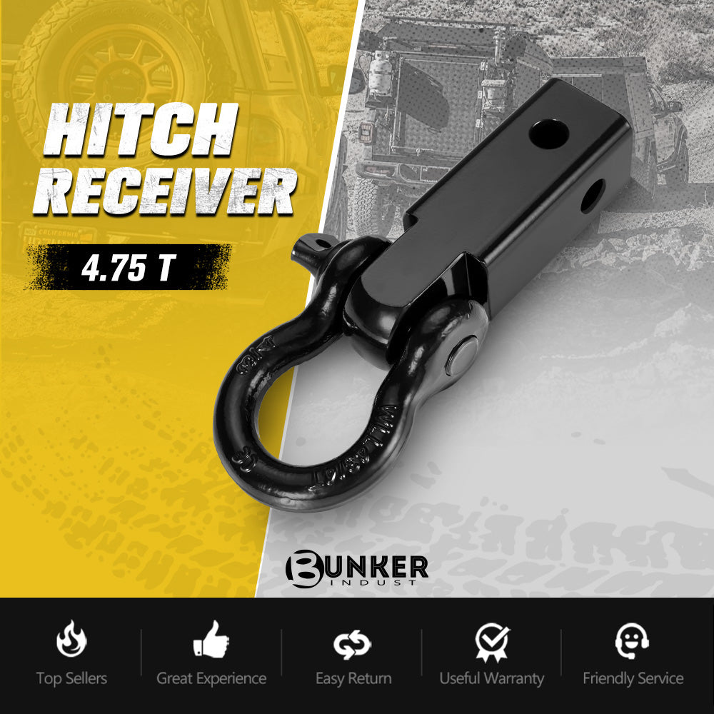 Recovery Hitch Receiver Rated 4.75 Tonne + Bow Shackle Tow Bar Off Road 4x4 4WD - Sunyee