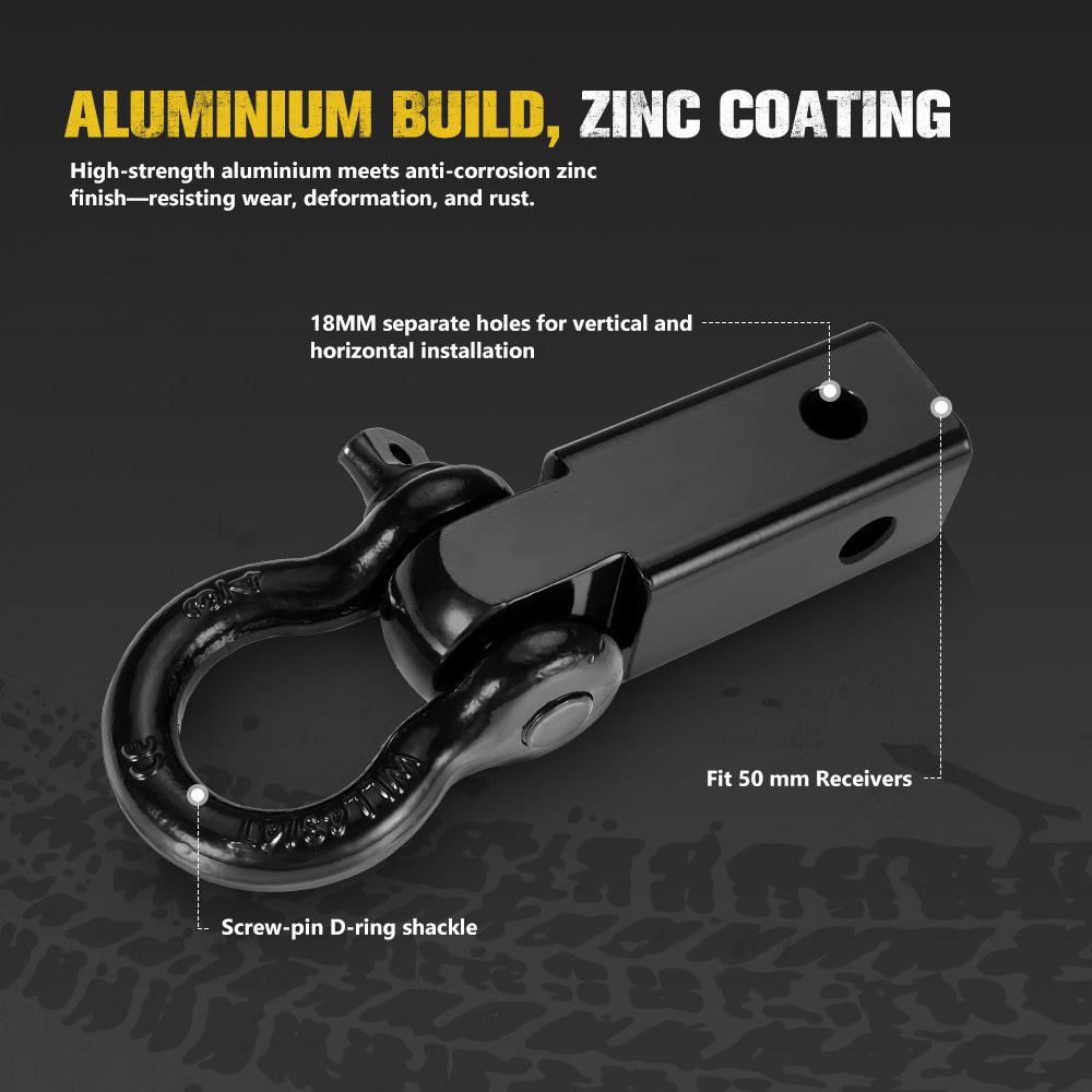 Recovery Hitch Receiver Rated 4.75 Tonne + Bow Shackle Tow Bar Off Road 4x4 4WD - Sunyee