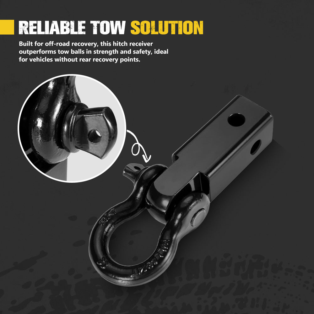 Recovery Hitch Receiver Rated 4.75 Tonne + Bow Shackle Tow Bar Off Road 4x4 4WD - Sunyee
