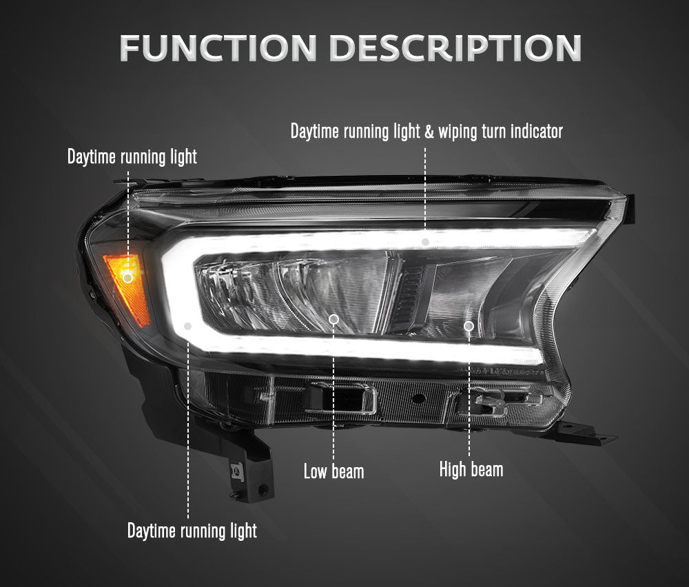 VLAND LED Headlights + LED Tail Lights for Ford Ranger 2015-2020 Wildtrak Raptor - Sunyee