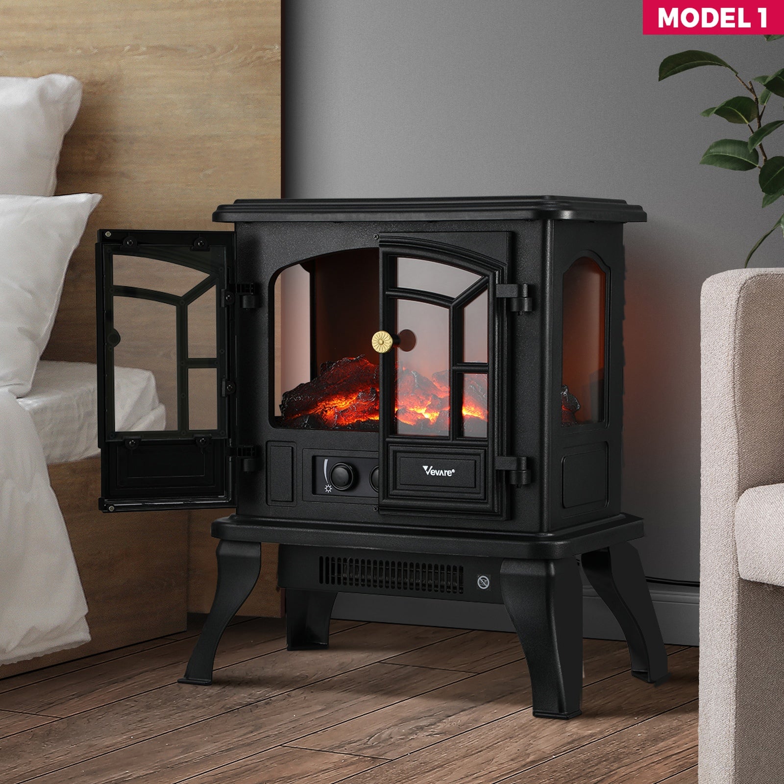 Vevare 2000W Electric Fireplace Heater Freestanding 3D Flame Effect Indoor - Sunyee