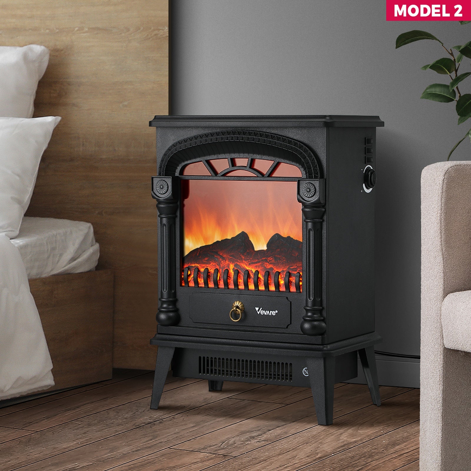 Vevare 2000W Electric Fireplace Heater Freestanding 3D Flame Effect Indoor - Sunyee