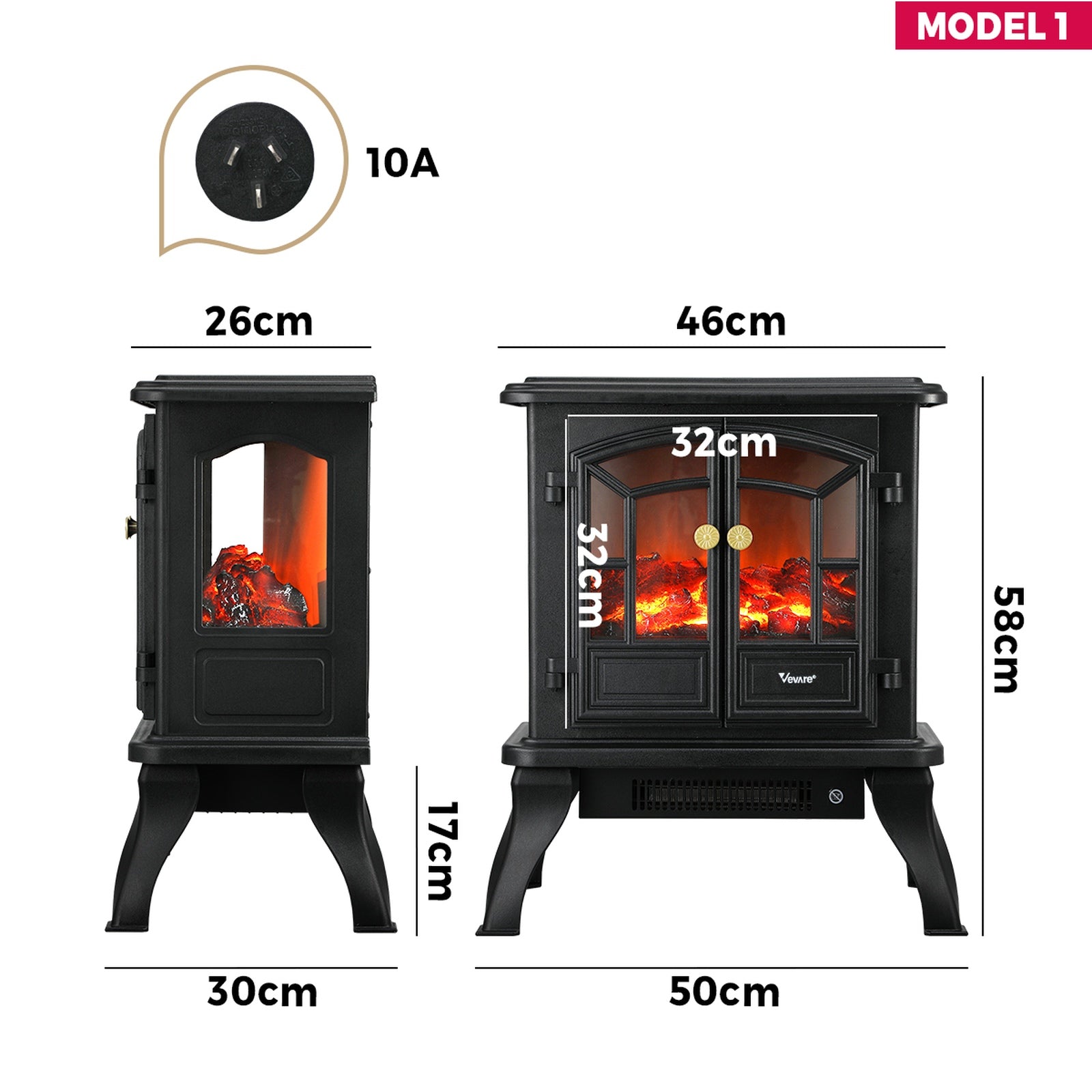 Vevare 2000W Electric Fireplace Heater Freestanding 3D Flame Effect Indoor - Sunyee