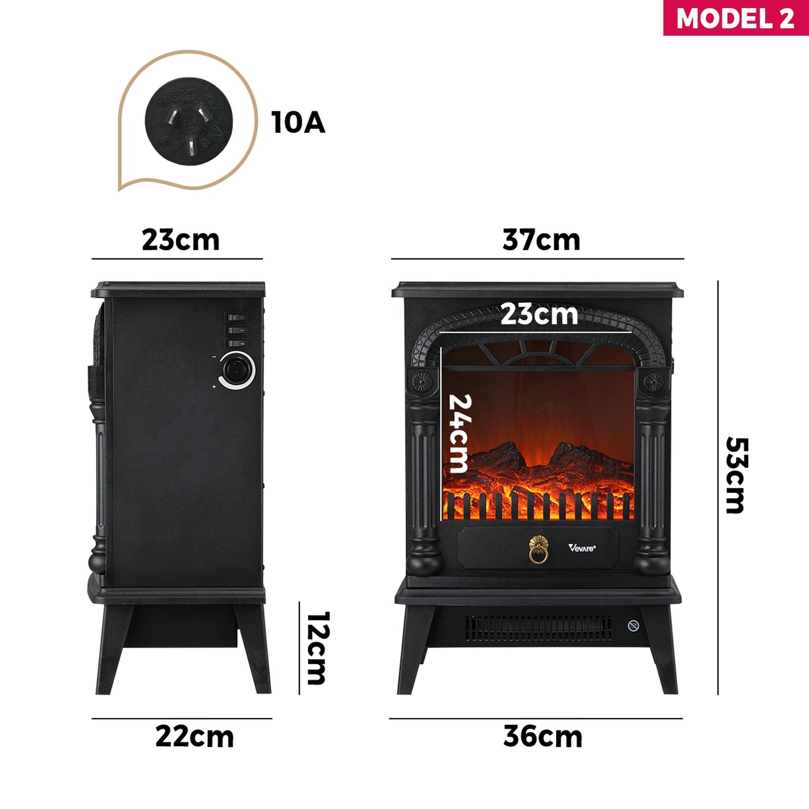 Vevare 2000W Electric Fireplace Heater Freestanding 3D Flame Effect Indoor - Sunyee
