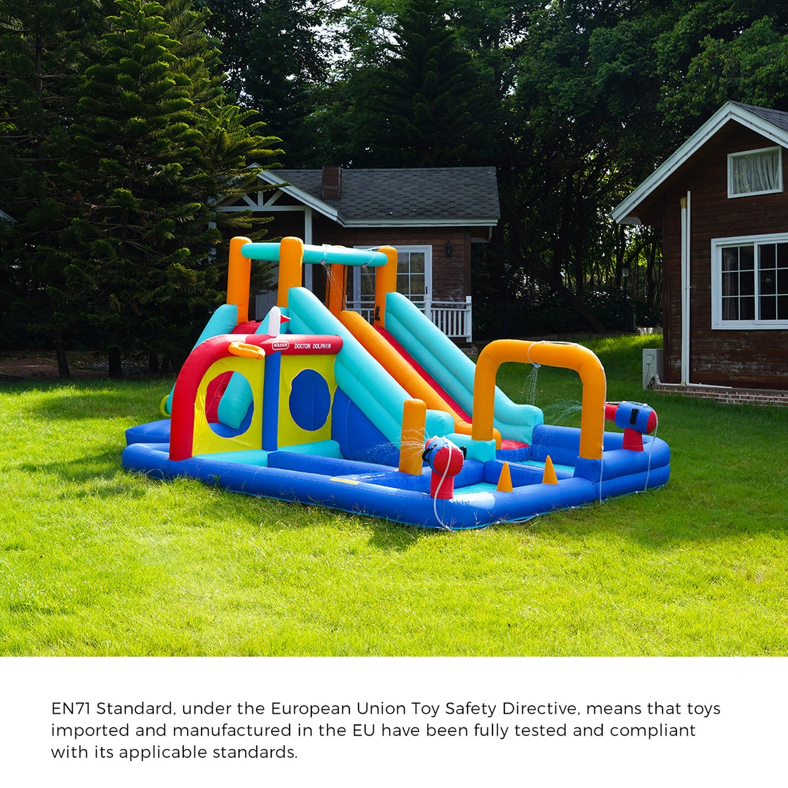 Doctor Dolphin 10-IN-1 Inflatable Water Park Jumping Castle Dual Slides Blower - Sunyee