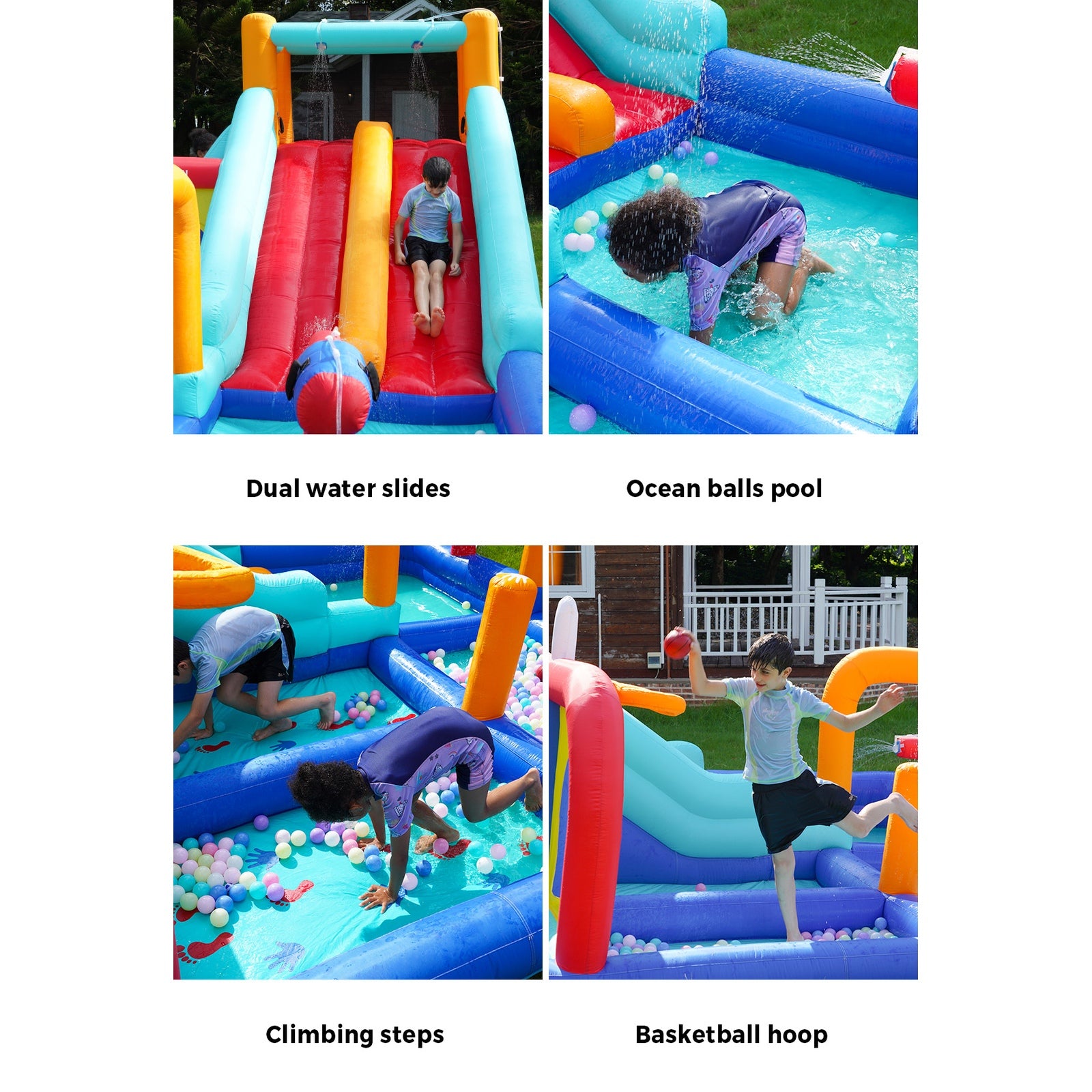 Doctor Dolphin 10-IN-1 Inflatable Water Park Jumping Castle Dual Slides Blower - Sunyee