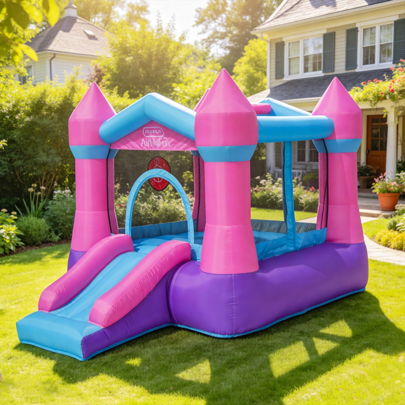 AirMyFun Inflatable Bouncy Castle Kids Dry Jump Slide Bounce House Play Toy