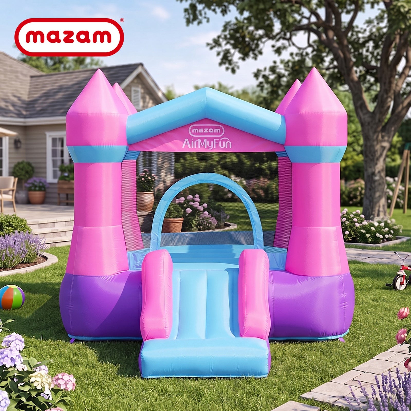 AirMyFun Inflatable Bouncy Castle Kids Dry Jump Slide Bounce House Play Toy