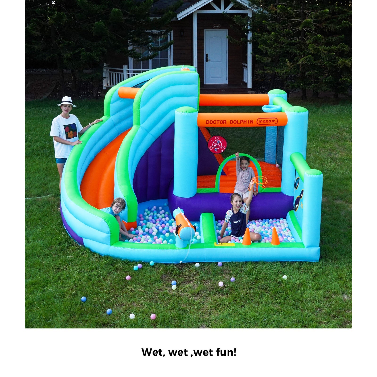 Doctor Dolphin 10-IN-1 Inflatable Water Park Jumping Castle Bounce Pool Blower - Sunyee