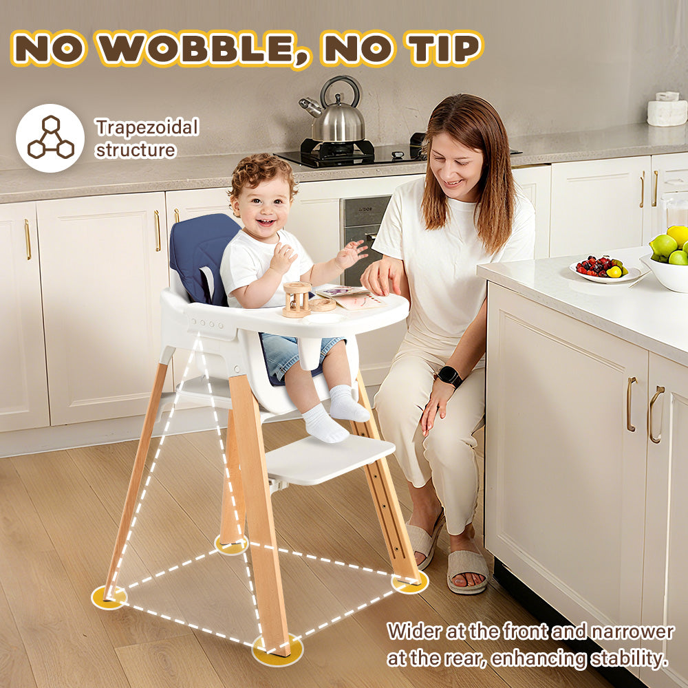 PlayPals Baby High Chair 3-In-1 Beech Wood Adjustable Height & Tray - Sunyee