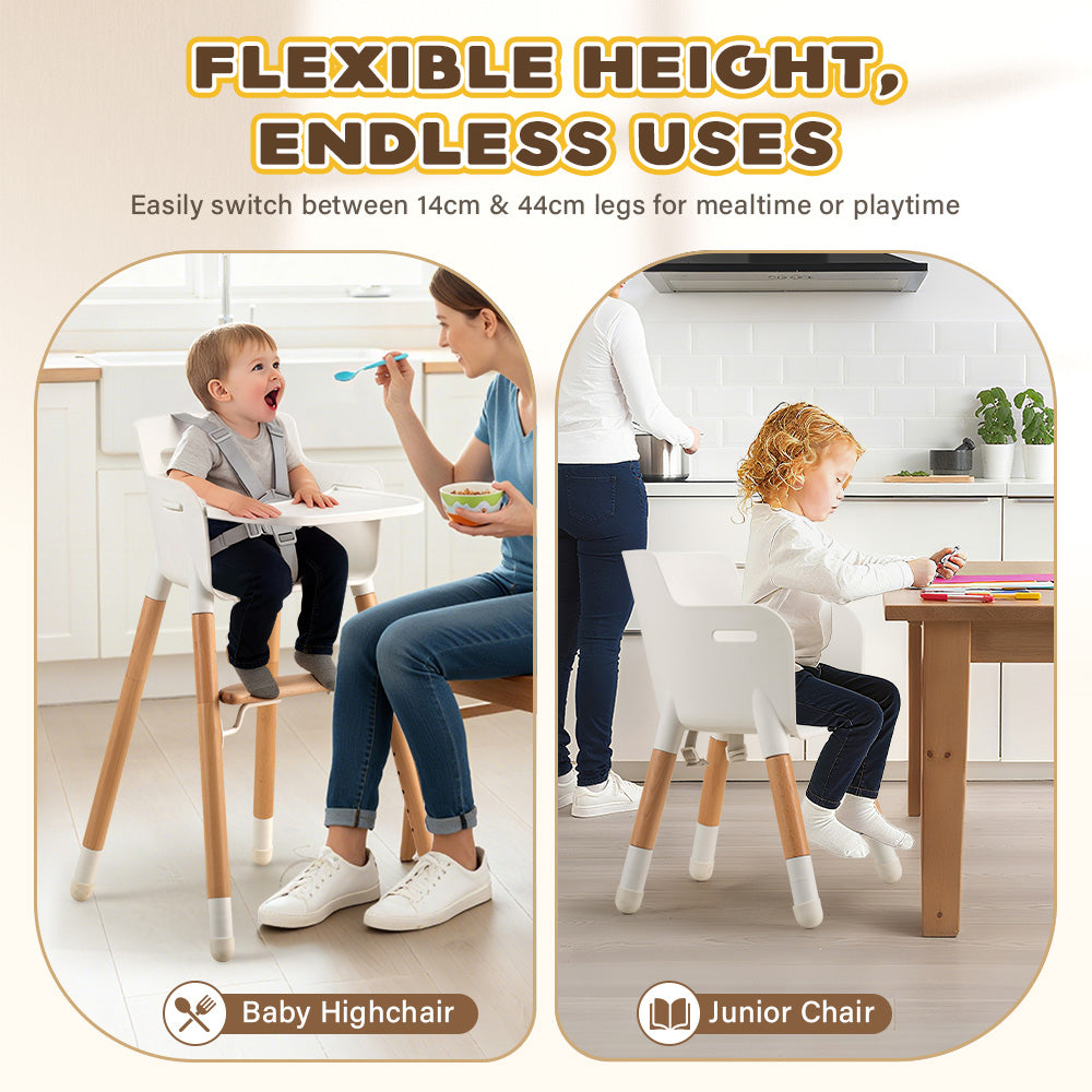PlayPals Baby High Chair Beech Wood 2 Height Modes Adjustable Footrest