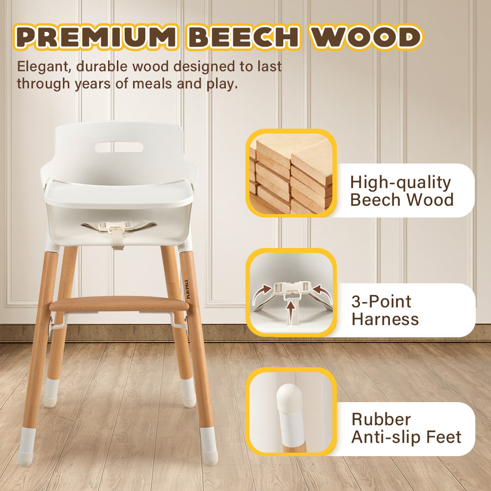 PlayPals Baby High Chair Beech Wood 2 Height Modes Adjustable Footrest - Sunyee
