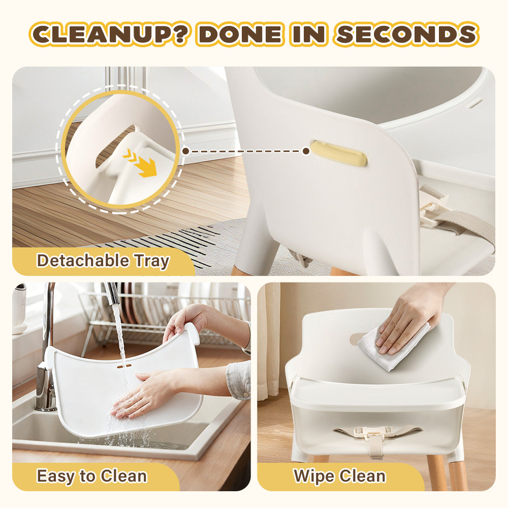 PlayPals Baby High Chair Beech Wood 2 Height Modes Adjustable Footrest - Sunyee