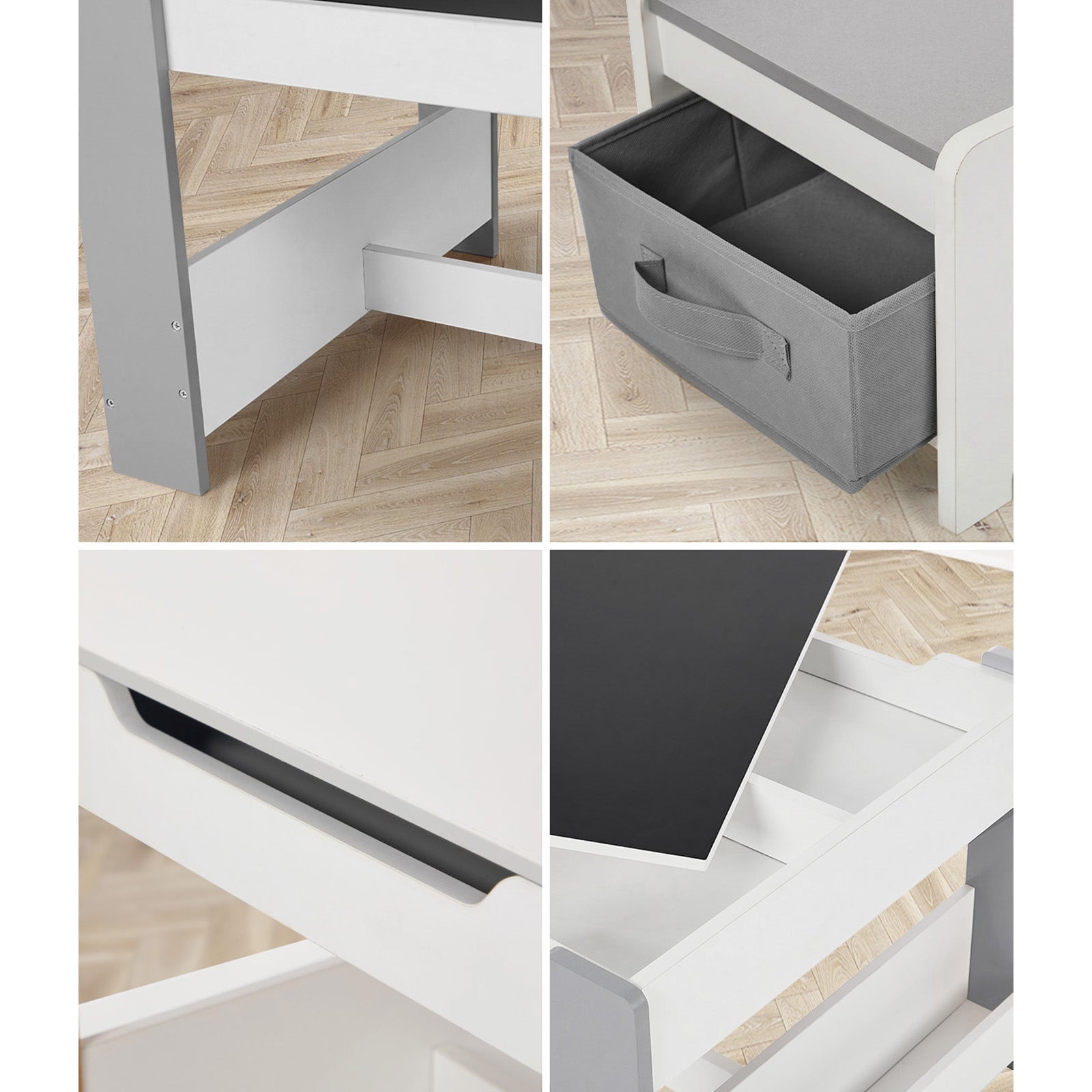 Oikiture Kids Table and Chairs Set Chalkboard Drawing Toys Storage Grey
