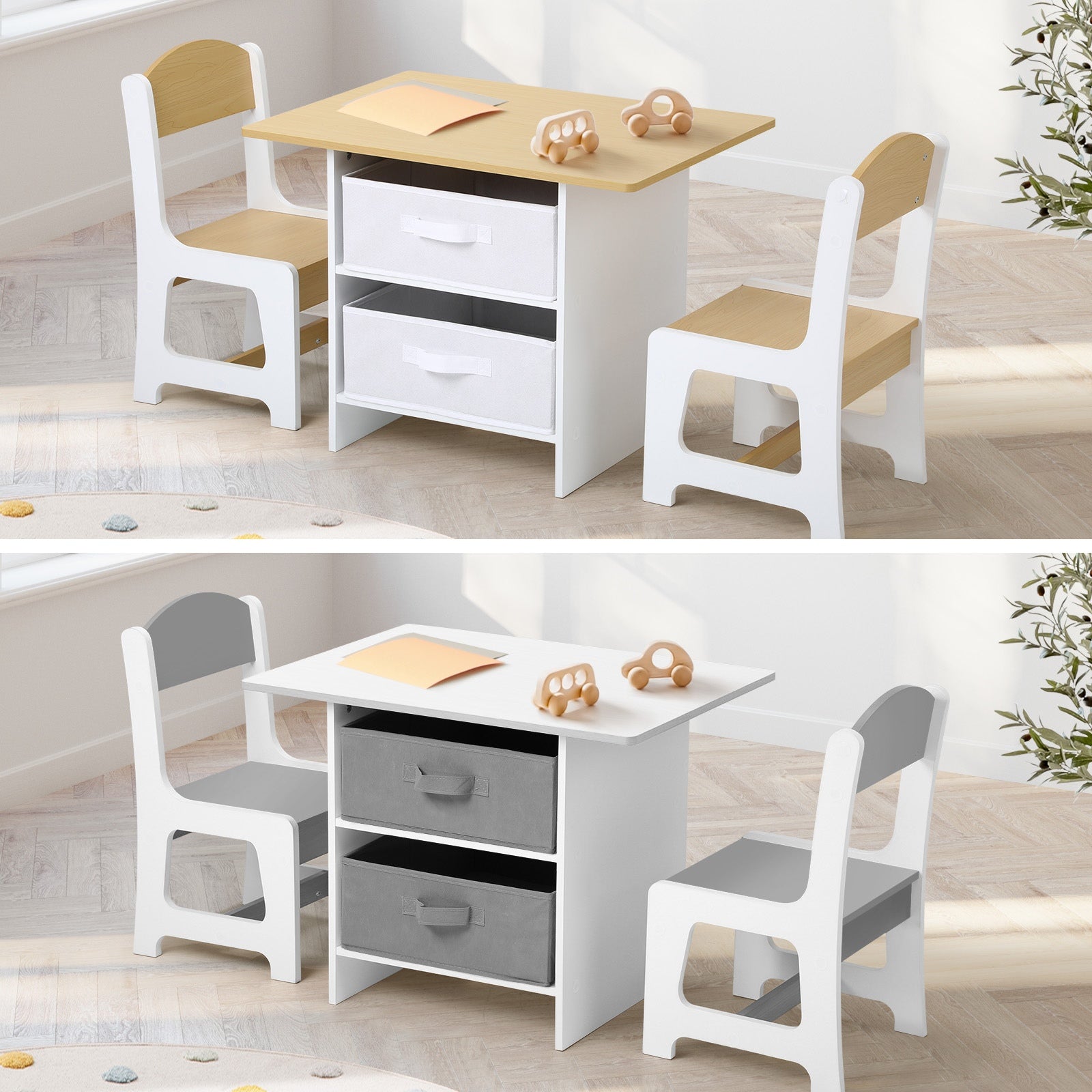 Oikiture Kids Table and Chairs Set Children Activity Play Toy Storage Box Desk - Sunyee