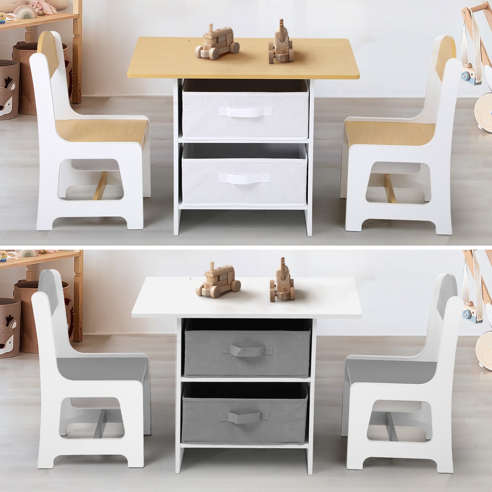 Oikiture Kids Table and Chairs Set Children Activity Play Toy Storage Box Desk - Sunyee