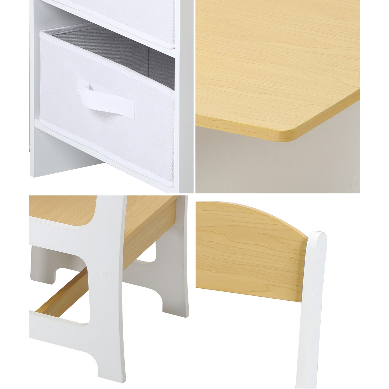 Oikiture Kids Table and Chairs Set Wooden Play Study Desk with Toy Storage Box - Sunyee