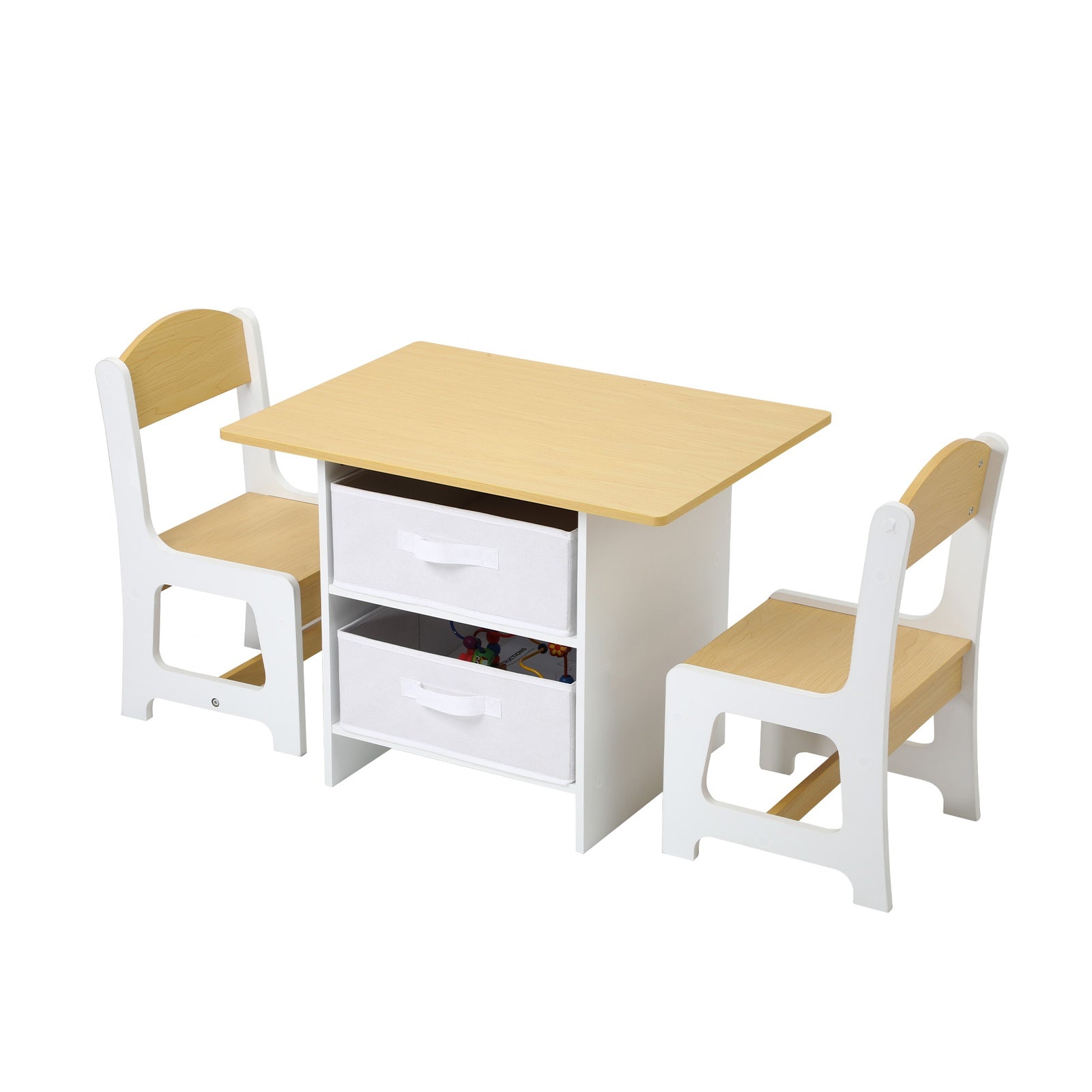 Oikiture Kids Table and Chairs Set Wooden Play Study Desk with Toy Storage Box - Sunyee