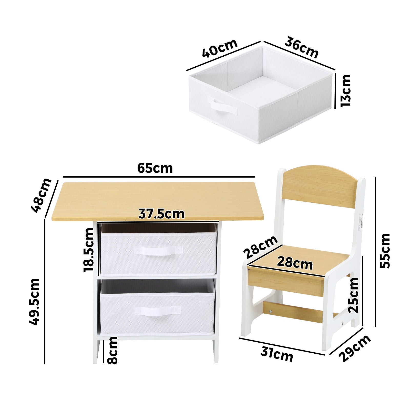Oikiture Kids Table and Chairs Set Wooden Play Study Desk with Toy Storage Box - Sunyee