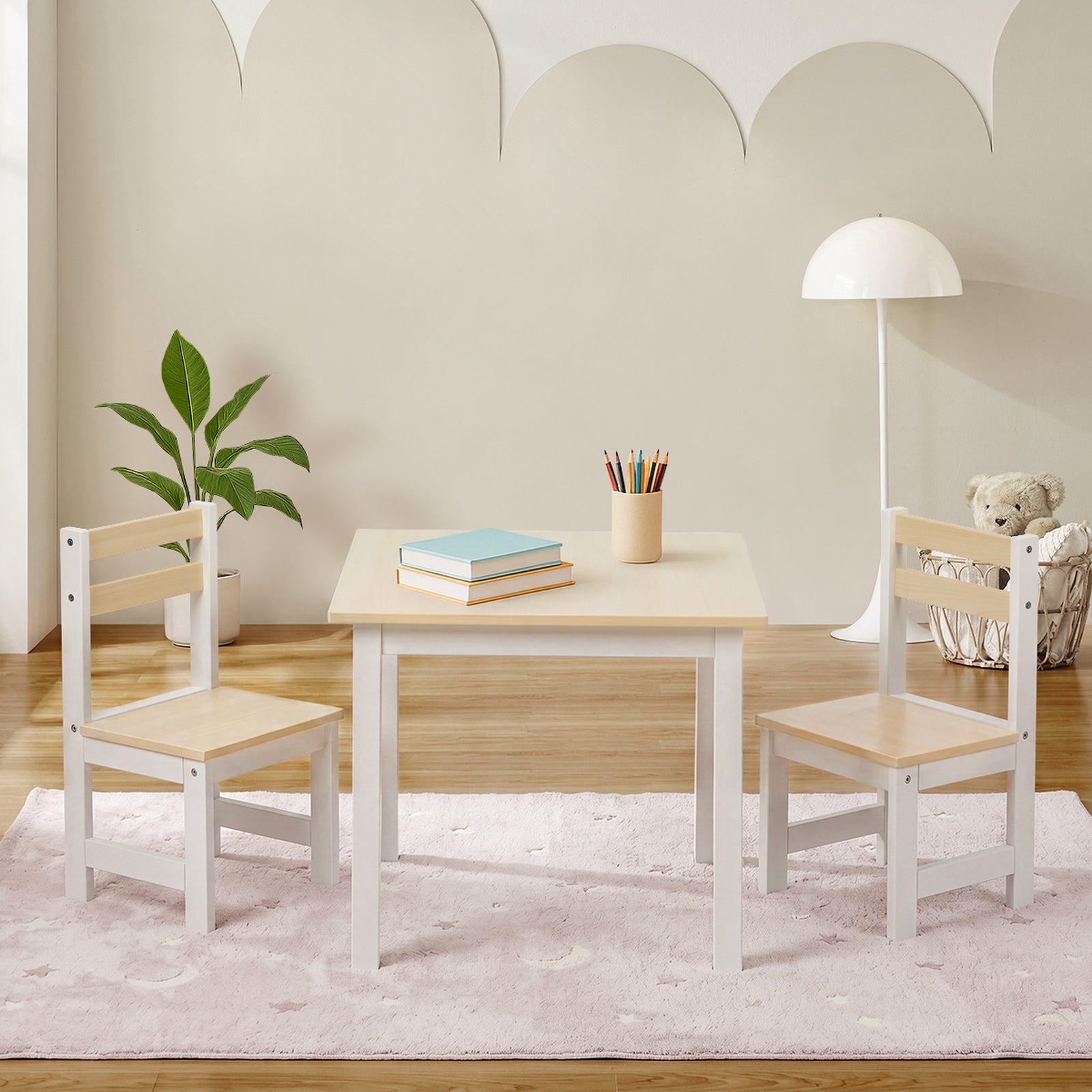Oikiture Kids Table and Chairs Set Toddler Activity Study Play Desk Natural