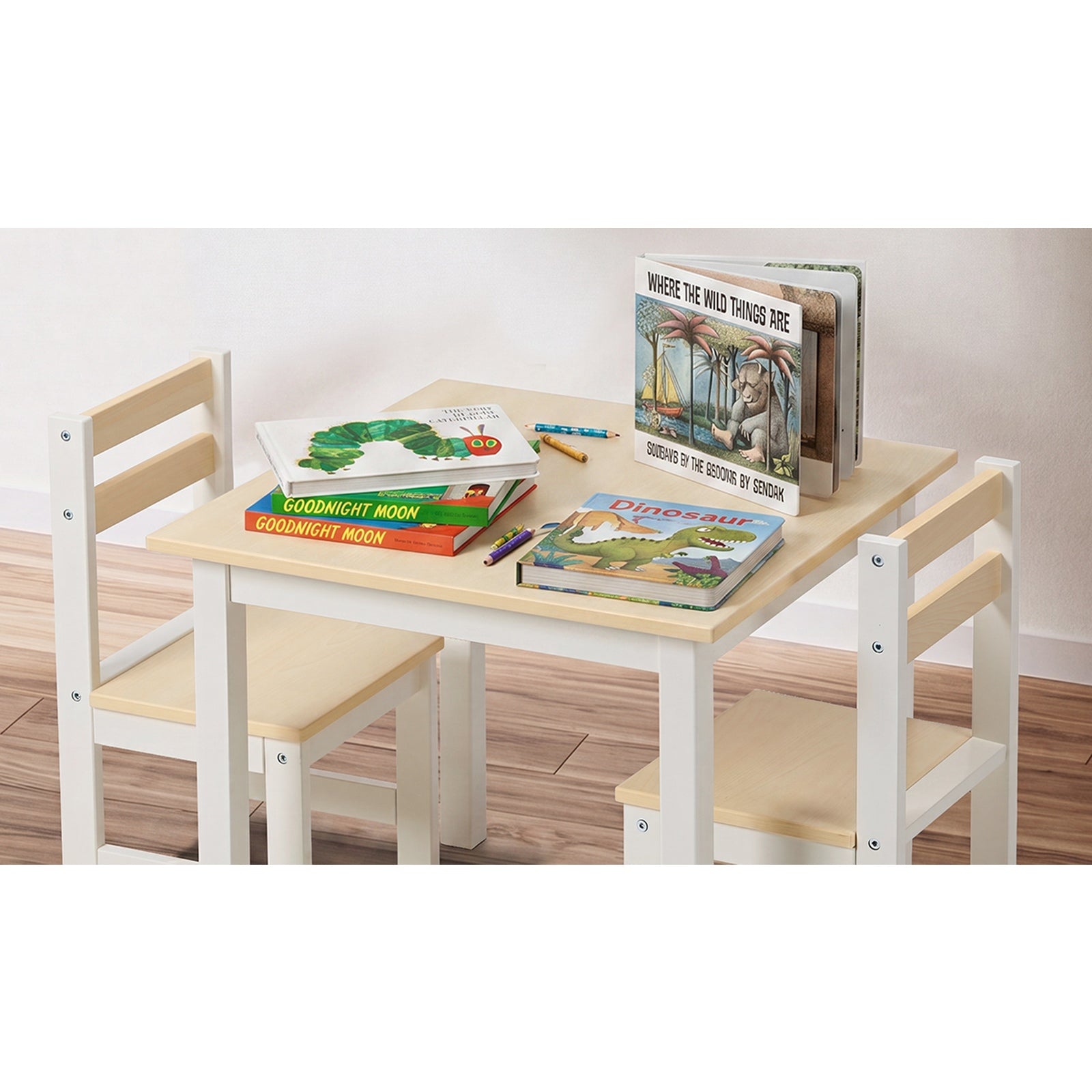 Oikiture Kids Table and Chairs Set Toddler Activity Study Play Desk Natural
