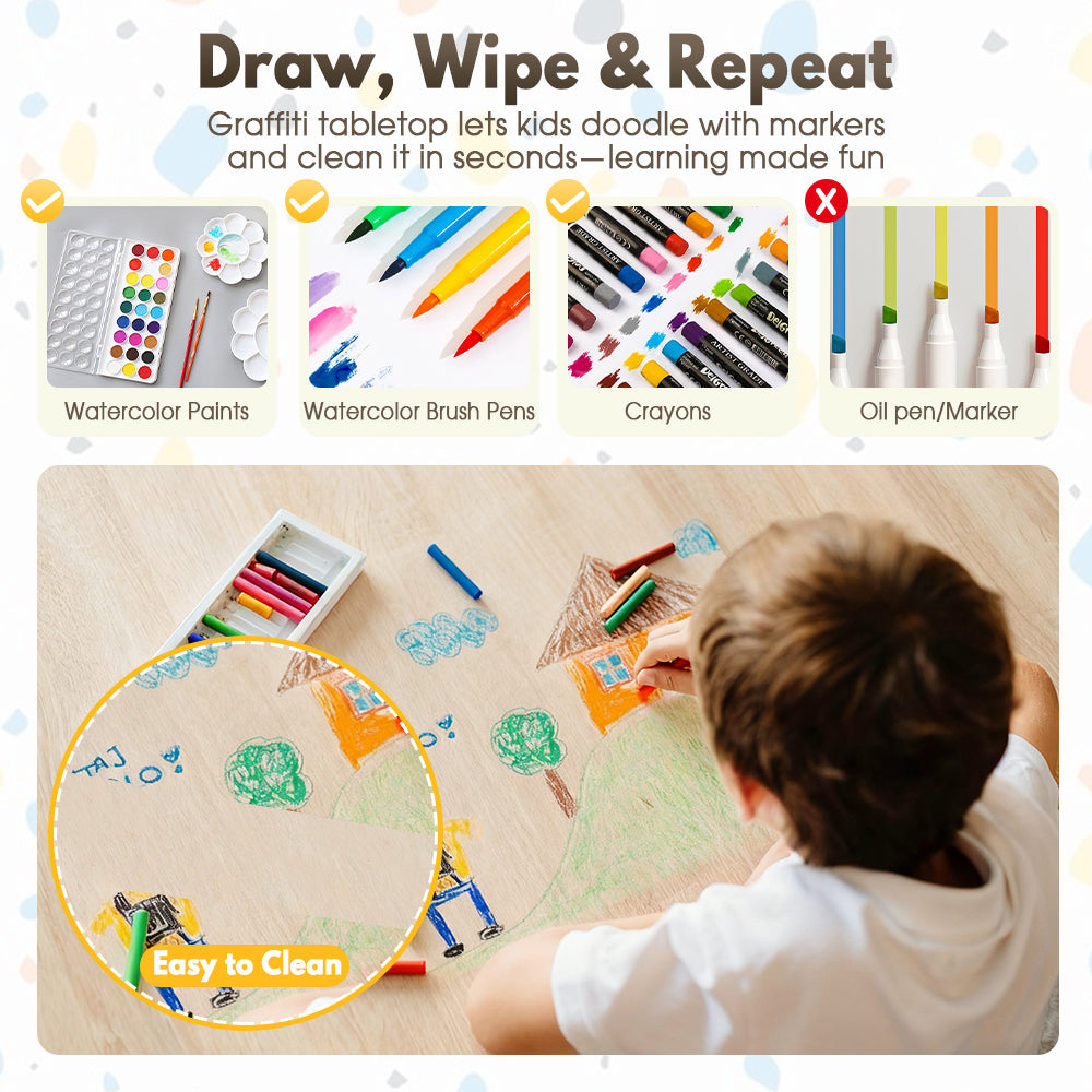 PlayPals Kids Table and Chairs Set Height Adjustable Graffiti Desktop - Sunyee