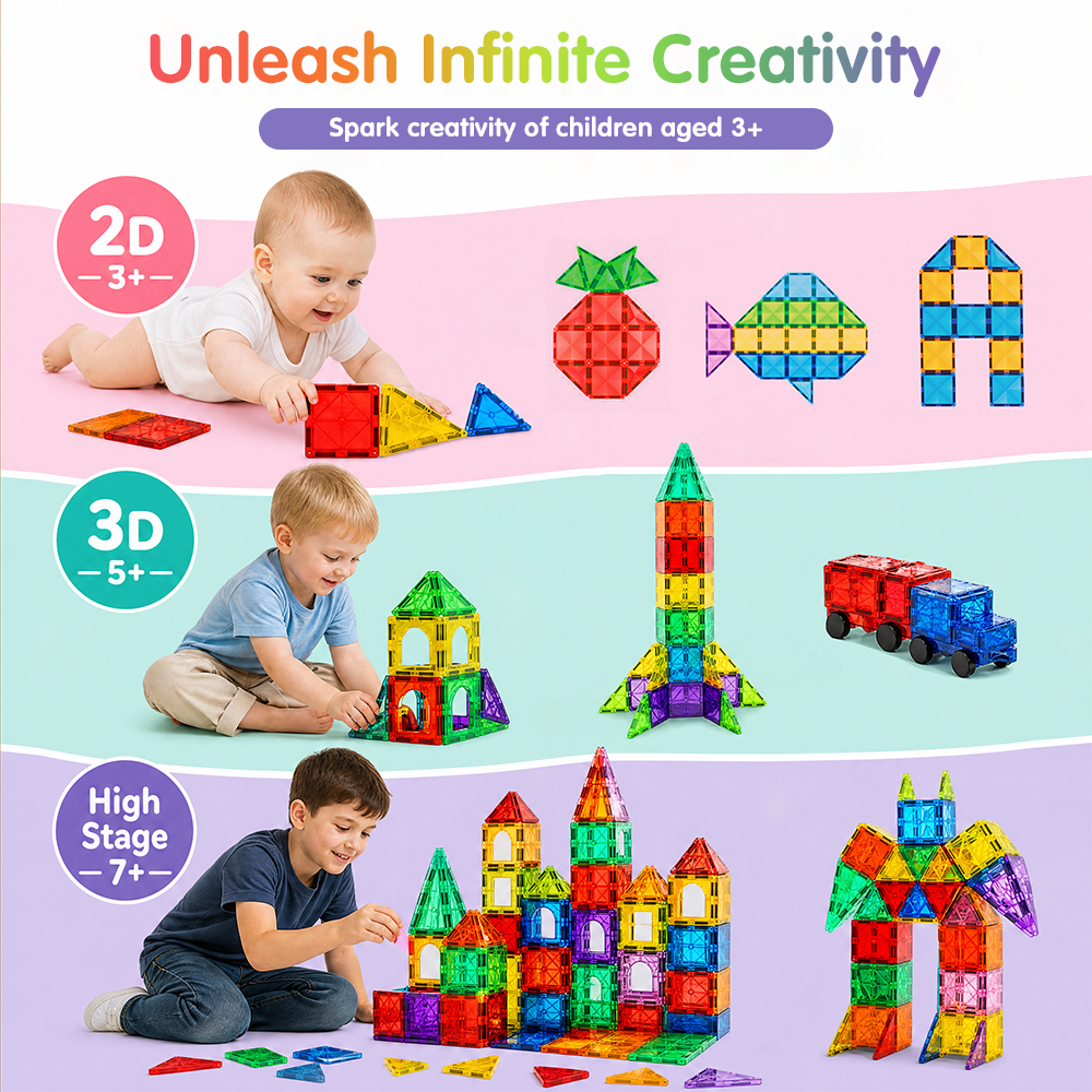Playpals 158PCS Kids Magnetic Tiles Blocks Building Educational Toys Child Gift - Sunyee