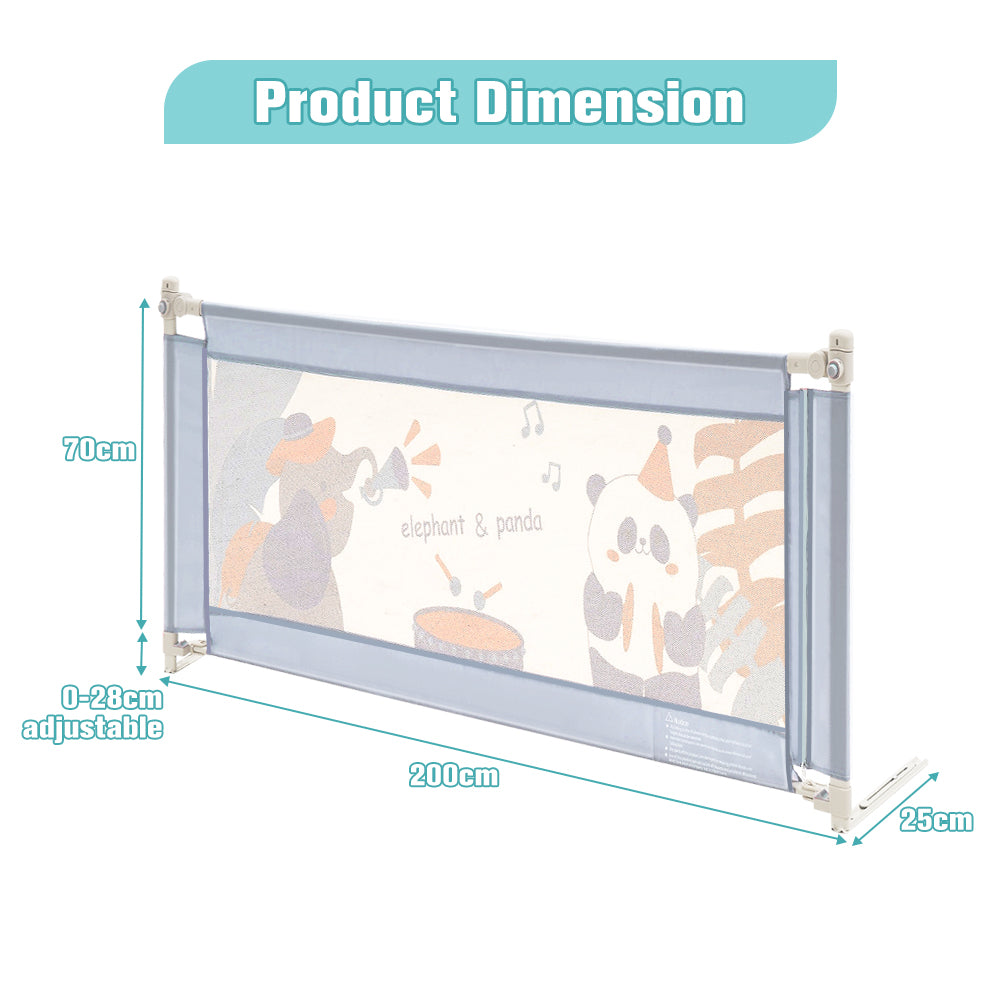 Playpals Baby Bed Rail 200x98CM Height Adjustable Kids Safety Toddler Protect - Sunyee