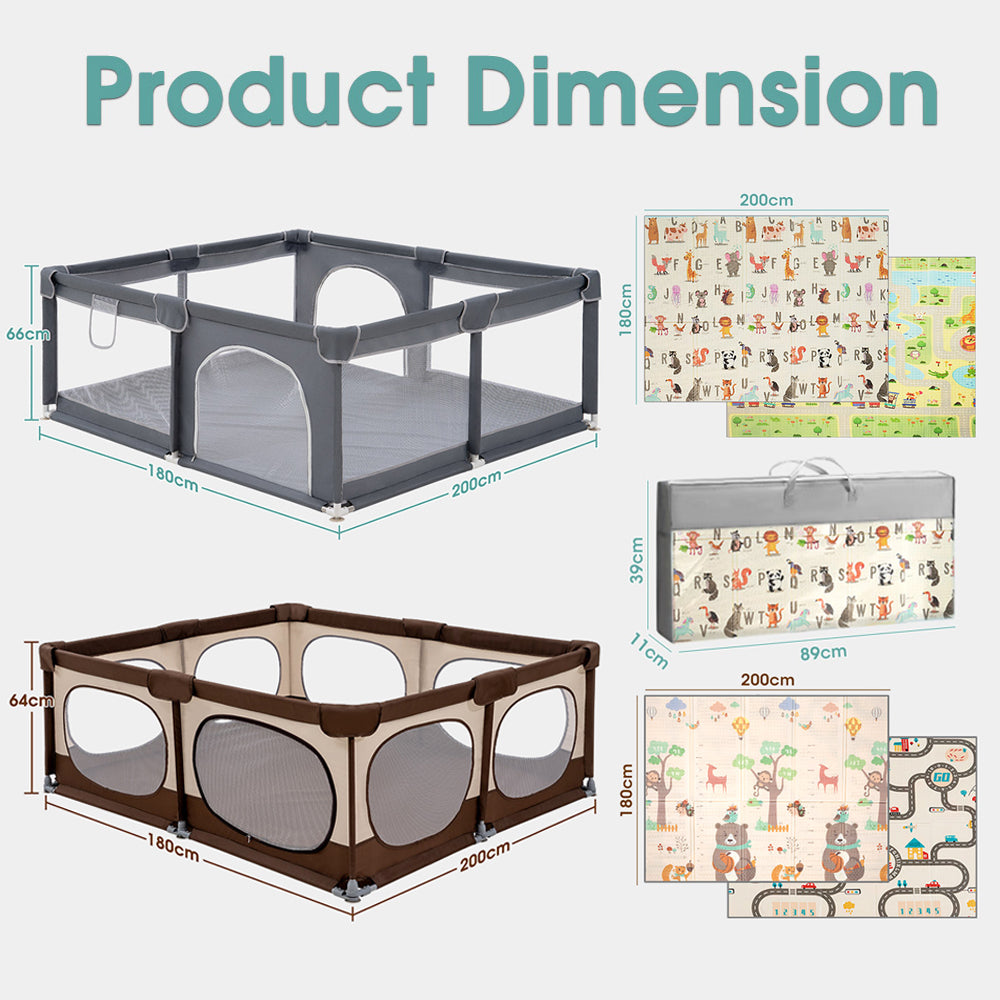 Playpals Baby Playpen 180X200cm with Foldable Kid Play Mat - Sunyee