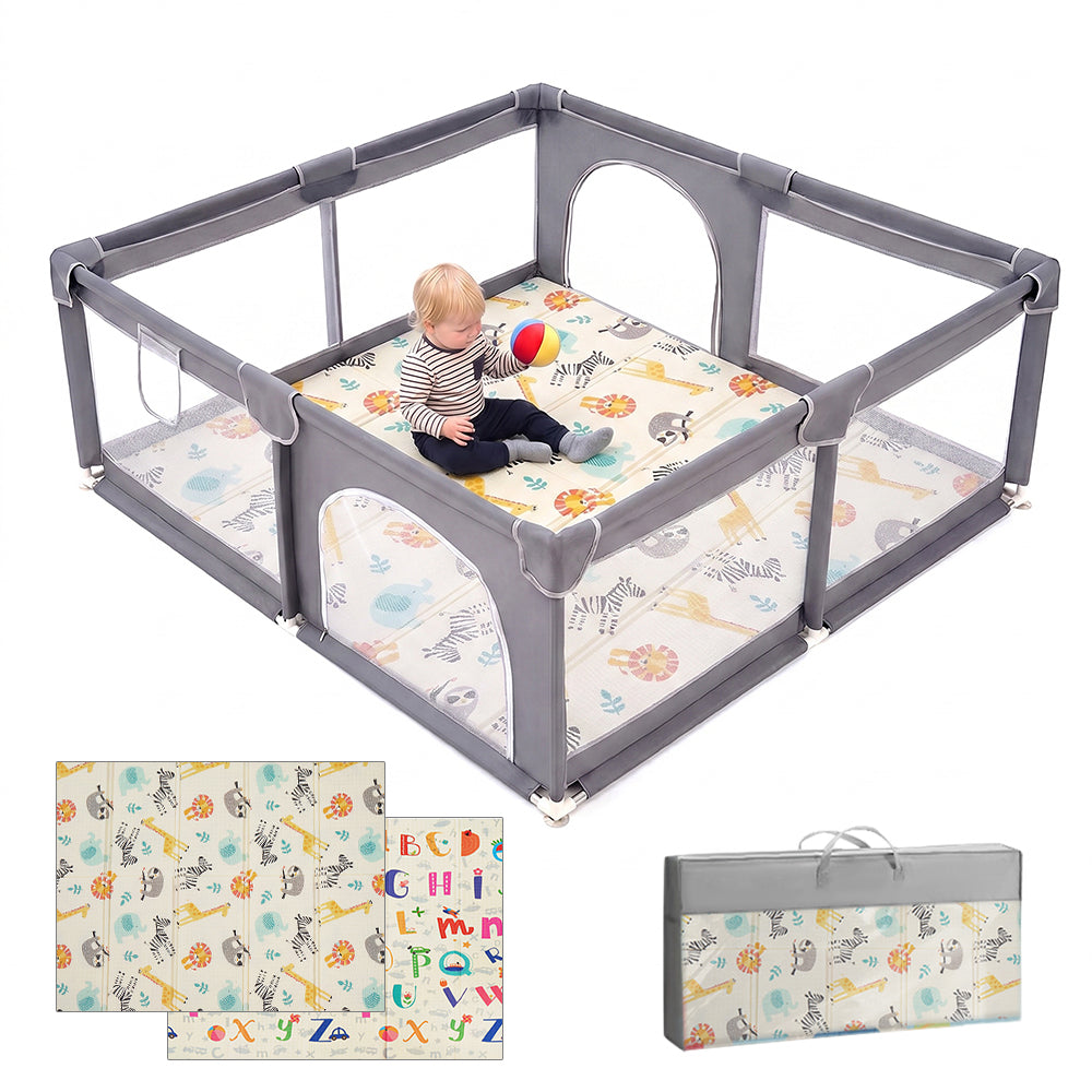 Playpals Baby Playpen 180X200cm with Foldable Kid Play Mat - Sunyee