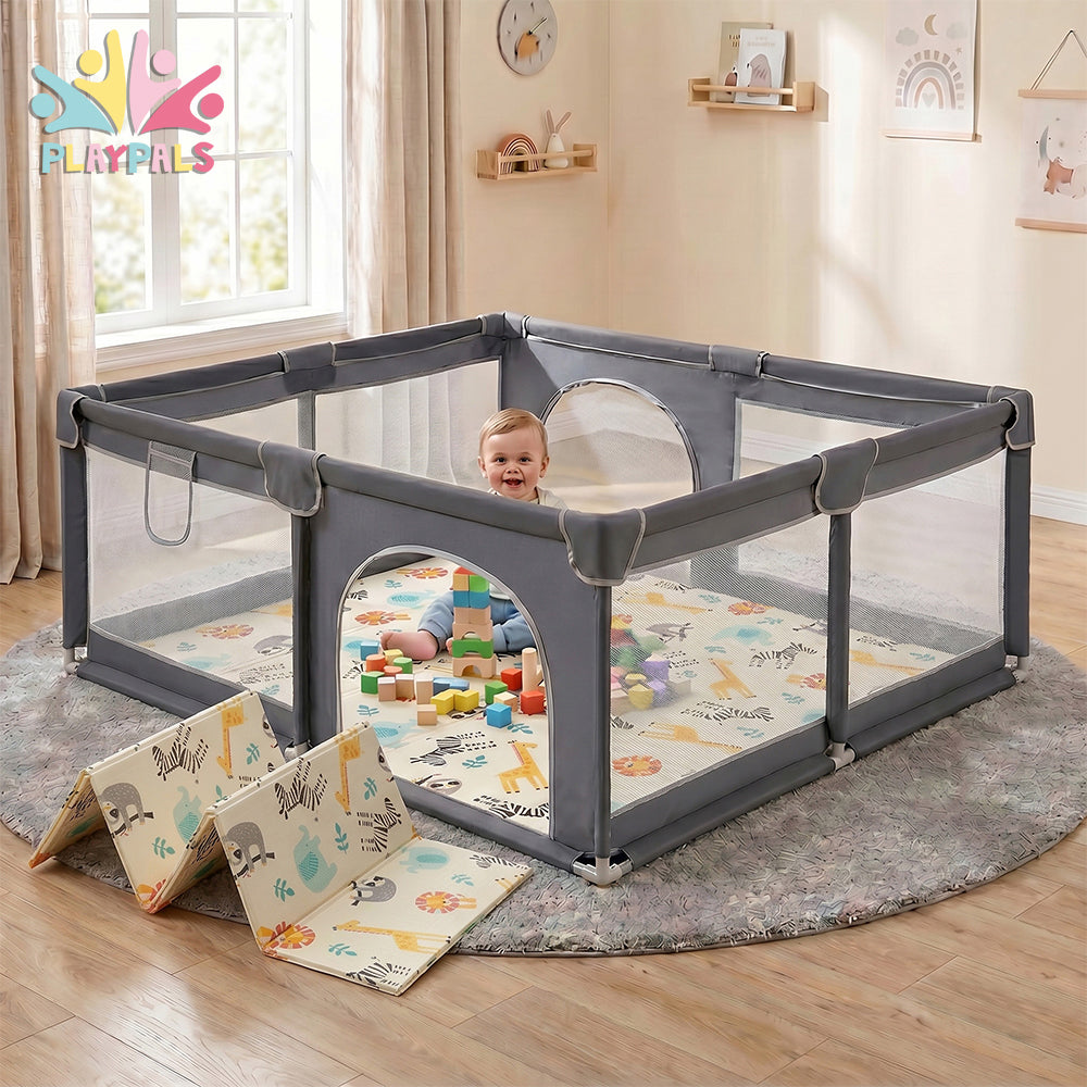 Playpals Baby Playpen 180X200cm with Foldable Kid Play Mat - Sunyee