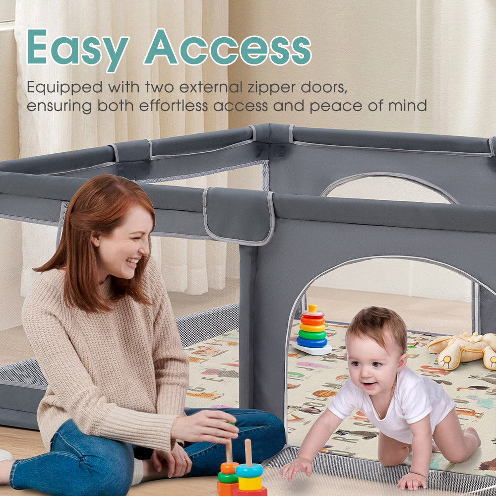 Playpals Baby Playpen 180X200cm with Foldable Kid Play Mat - Sunyee