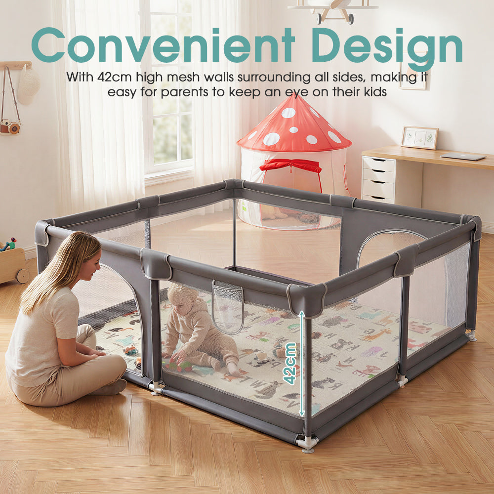 Playpals Baby Playpen 180X200cm with Foldable Kid Play Mat - Sunyee