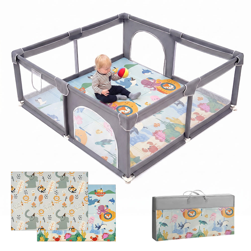 Playpals Baby Playpen 180X200cm with Foldable Kid Play Mat - Sunyee