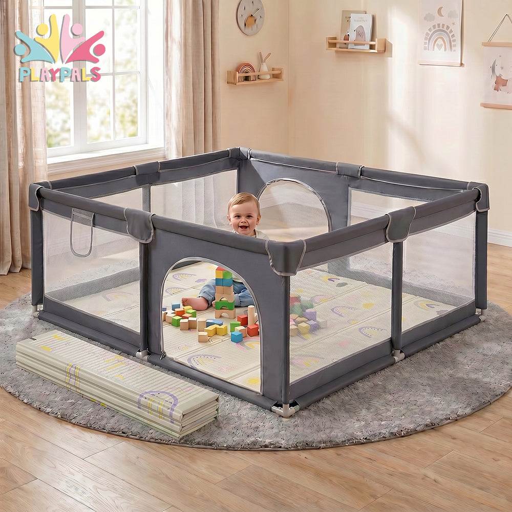 Playpals Baby Playpen 180X200cm with Foldable Kid Play Mat - Sunyee