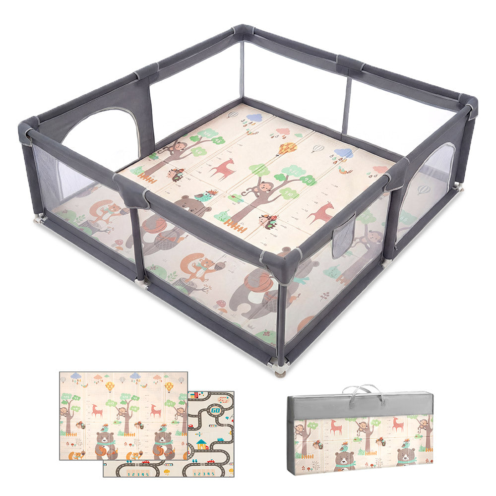 Playpals Baby Playpen 180X200cm with Foldable Kid Play Mat - Sunyee
