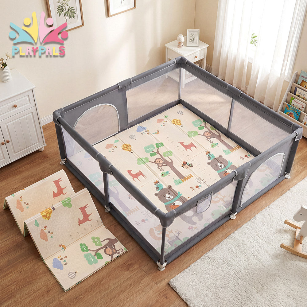 Playpals Baby Playpen 180X200cm with Foldable Kid Play Mat - Sunyee
