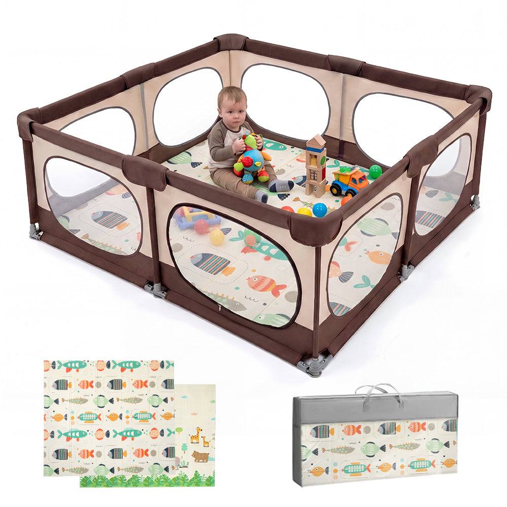 Playpals Baby Playpen 180X200cm with Foldable Kid Play Mat - Sunyee