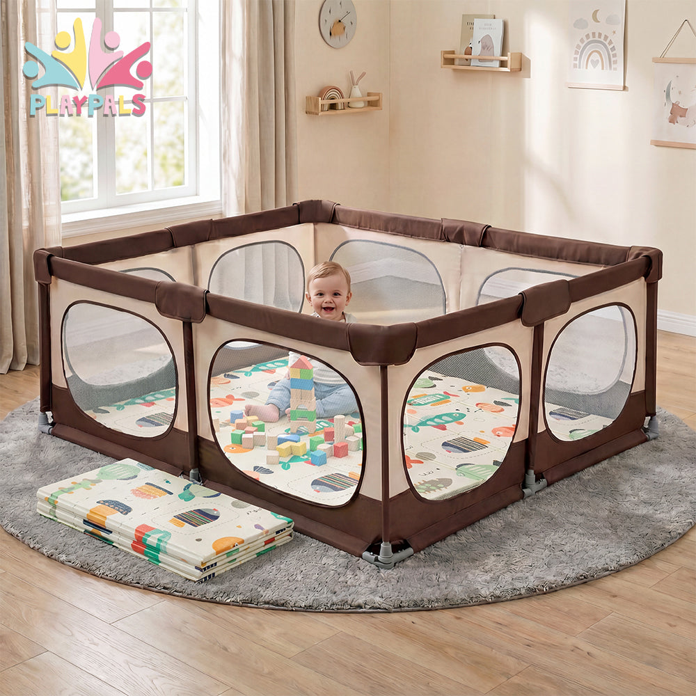 Playpals Baby Playpen 180X200cm with Foldable Kid Play Mat - Sunyee