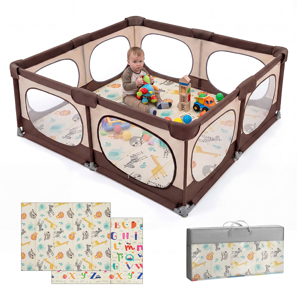 Playpals Baby Playpen 180X200cm with Foldable Kid Play Mat - Sunyee