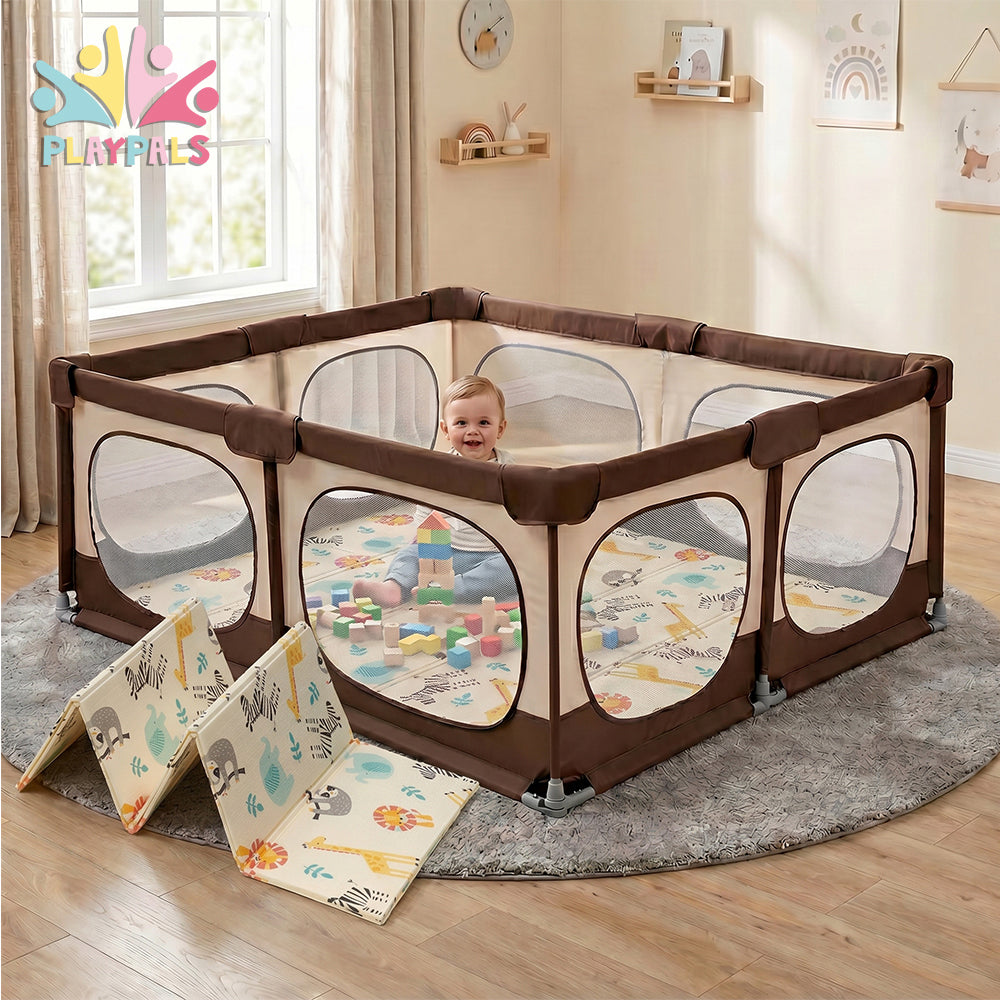 Playpals Baby Playpen 180X200cm with Foldable Kid Play Mat - Sunyee