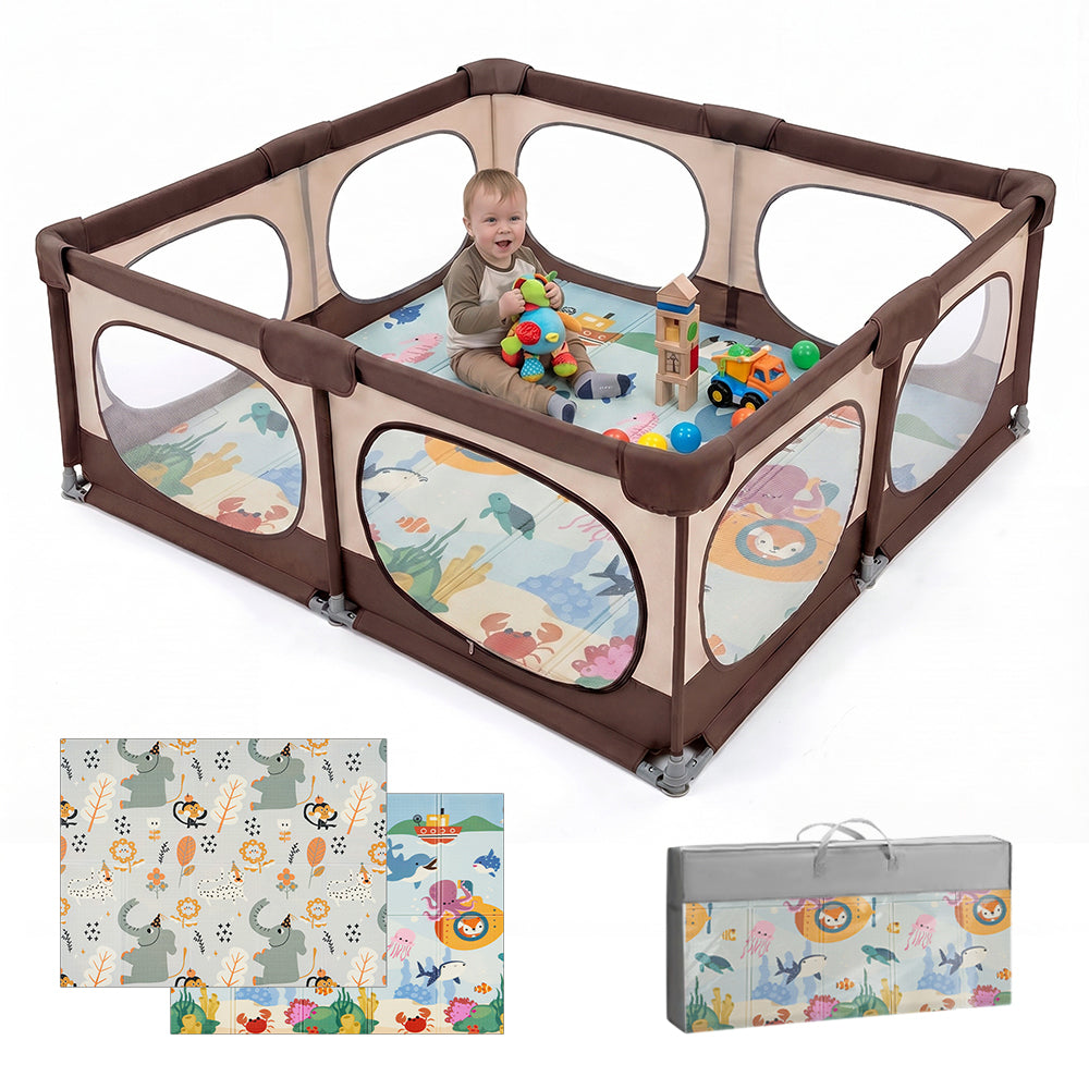 Playpals Baby Playpen 180X200cm with Foldable Kid Play Mat - Sunyee
