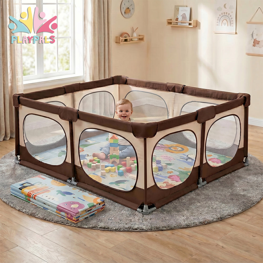 Playpals Baby Playpen 180X200cm with Foldable Kid Play Mat - Sunyee
