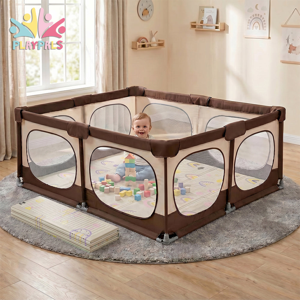 Playpals Baby Playpen 180X200cm with Foldable Kid Play Mat - Sunyee