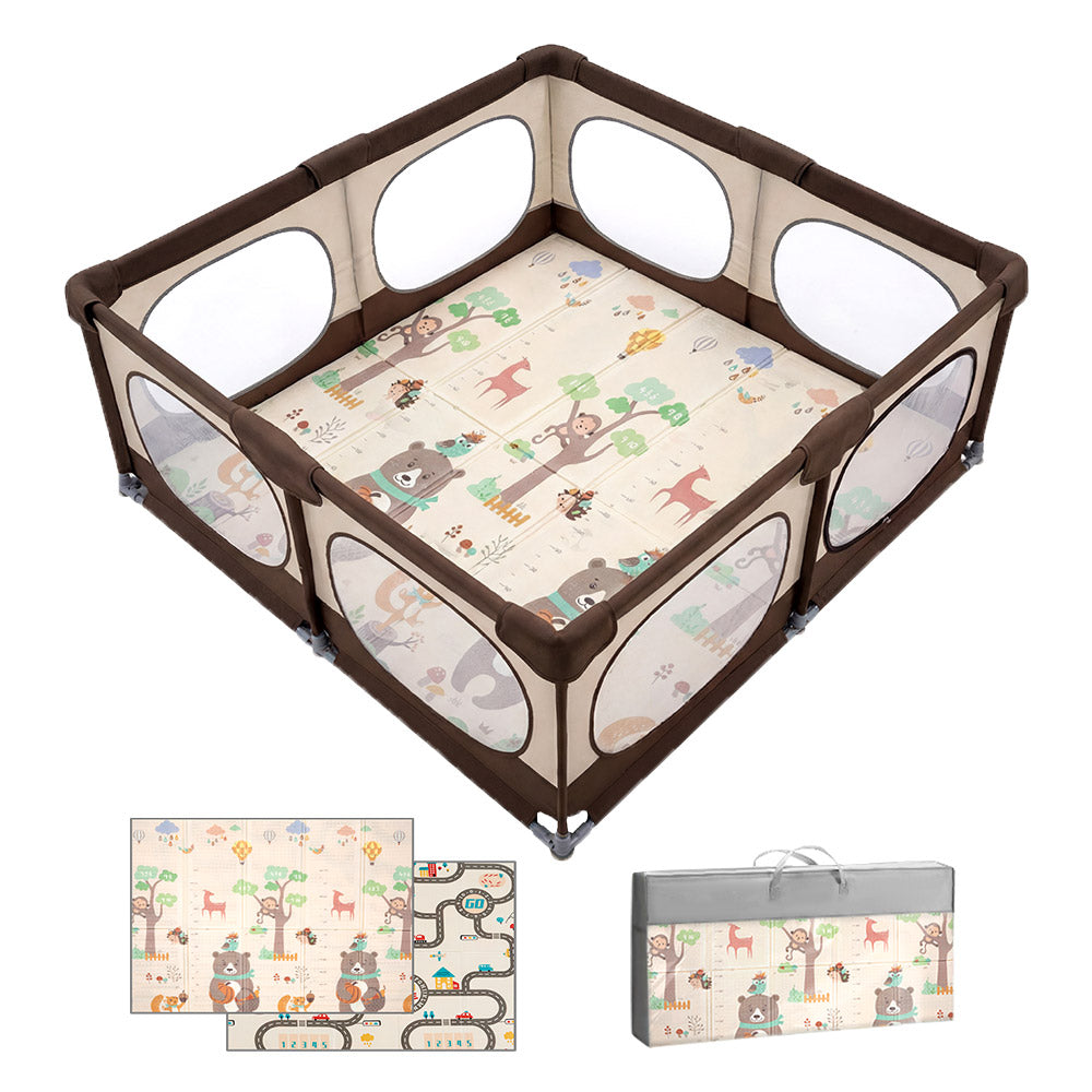 Playpals Baby Playpen 180X200cm with Foldable Kid Play Mat - Sunyee