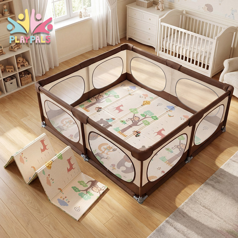 Playpals Baby Playpen 180X200cm with Foldable Kid Play Mat - Sunyee