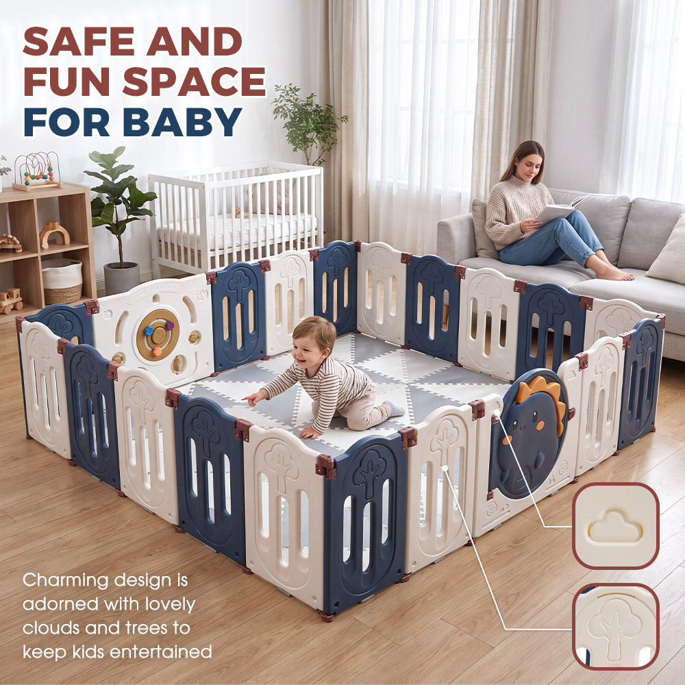 PlayPals Kids Playpen Baby Large Safety Gate Toddler Fence 14/16/18/20 Panels