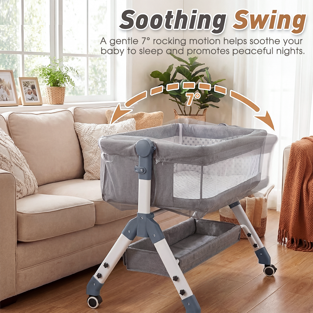 PlayPals Baby Cot Crib Bed Portable Bassinet Bedside Sleeper Adjustable Height - Sunyee