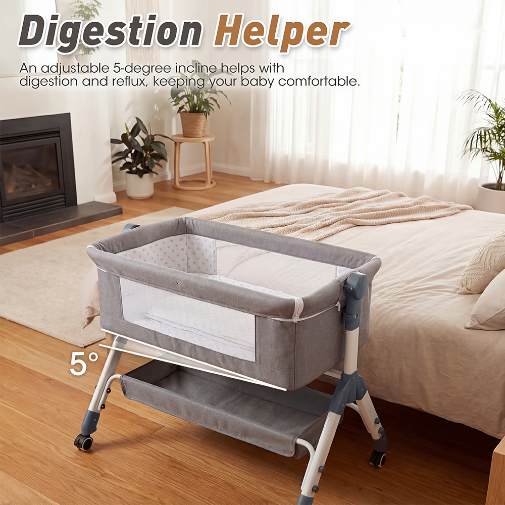 PlayPals Baby Cot Crib Bed Portable Bassinet Bedside Sleeper Adjustable Height - Sunyee