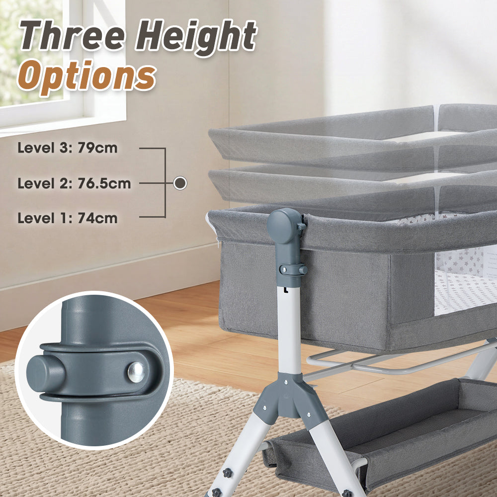 PlayPals Baby Cot Crib Bed Portable Bassinet Bedside Sleeper Adjustable Height - Sunyee
